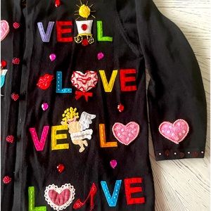 Jack B Quick Love Hearts embellished cardigan sweater with heart beaded buttons